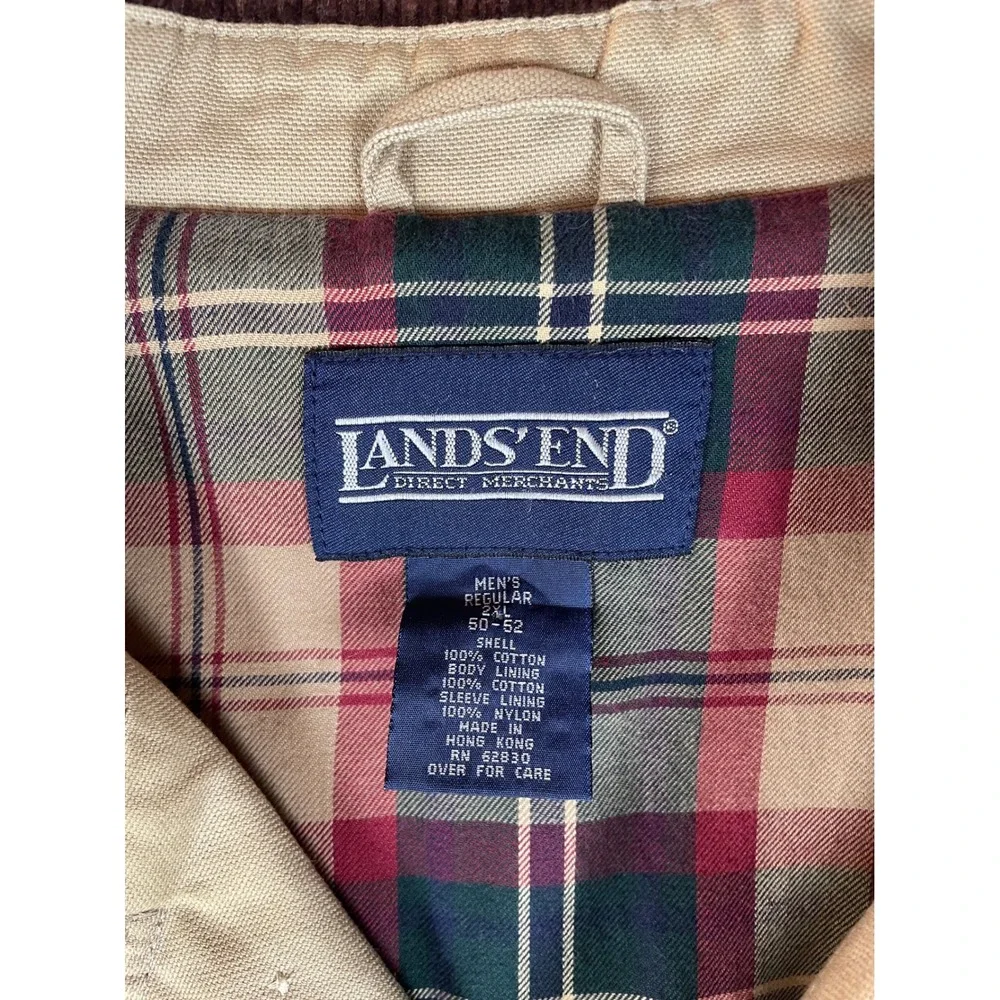 Lands End Mens Khaki Chore Barn‎ Field Jacket Corduroy Collar Plaid Lined XXL